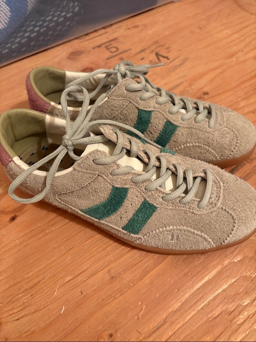 Coolway Goal Beige Suede Sneakers with Green Stripes